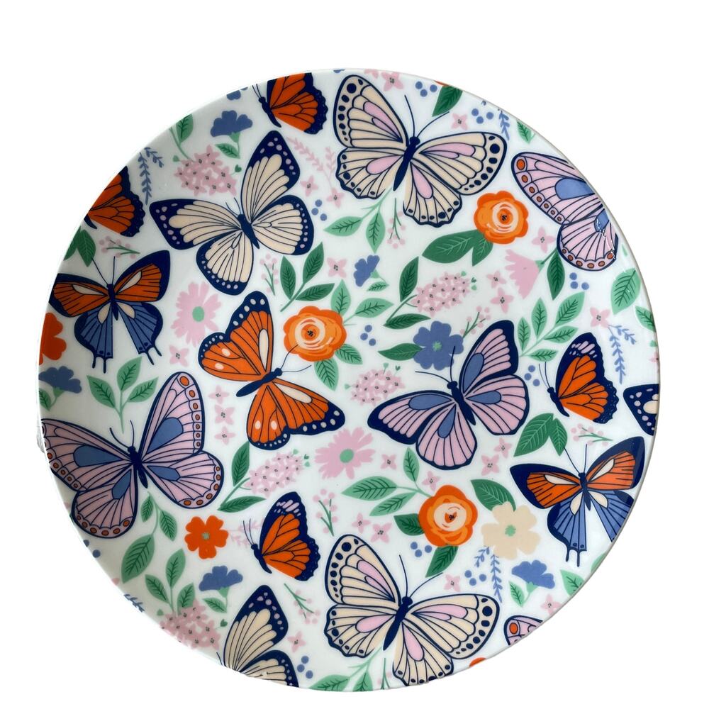 ELUM HOME Pop of Color Butterfly Spring Floral Ceramic Plates 7.5in Set of 4 NEW
